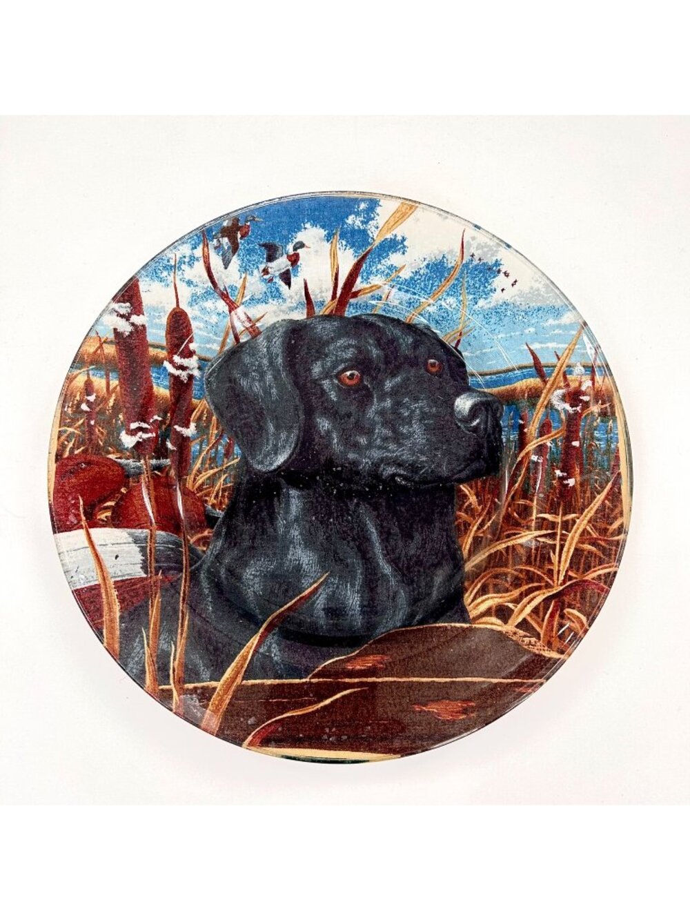 BLACK LAB LABRADOR RETREIVER WILDLIFE DECORATIVE GLASS PLATE